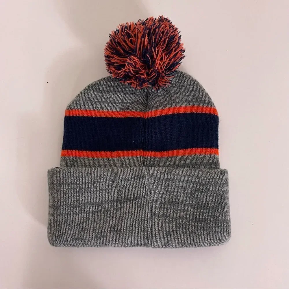 47 Denver Broncos Grey with Navy & Orange Logo Pom Pom Cuffed Winter Hat